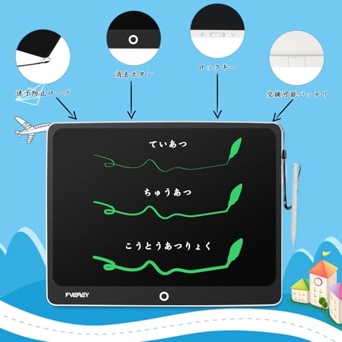 FVEREY 電子メモパッド 16インチ デジタルノート、軽量、高輝度、ロック機能、電池交換可能、LCD電子メモ帳、ワンタッチ、ペンと消去板、デジタルメモ帳、タブレット、図面、タブレット、電子ペーパー ボード 伝言板 学生 勉強 ビジネス 業務用
