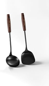 Kitchen Utensil Set, 2-Piece Cooking Tools with Wood Handle, Black Black