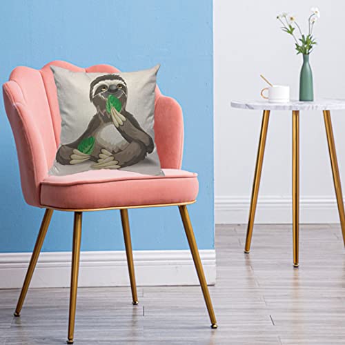 Yibeas Cute Sloth Throw Pillow Covers 18 X 18 Inch Cartoon Sloth Eating A Leaf Linen Pillow Cushion Cases Square Pillowcases For Sofa Couch Bedroom Living Room Car #TOP2