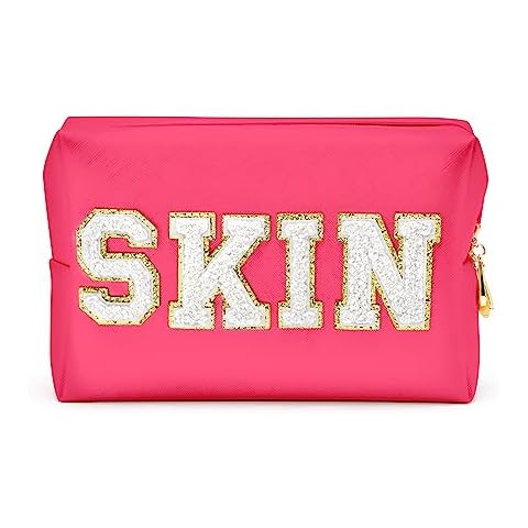Y1tvei Preppy Patch White Letter Makeup Bag Cover