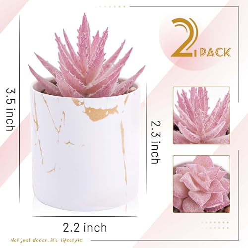 Der Rose Set of 2 Succulents Plants Artificial Mini Fake Succulents Plants for Office Desk Accessories for Women Pink Home Vanity Decor - Image 4