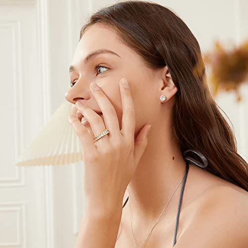 Hwojjha 14K Gold Plated Ring Cubic Zirconia Emerald Cut Eternity Ring Band For Women Men (Emerald, 6) #TOP2