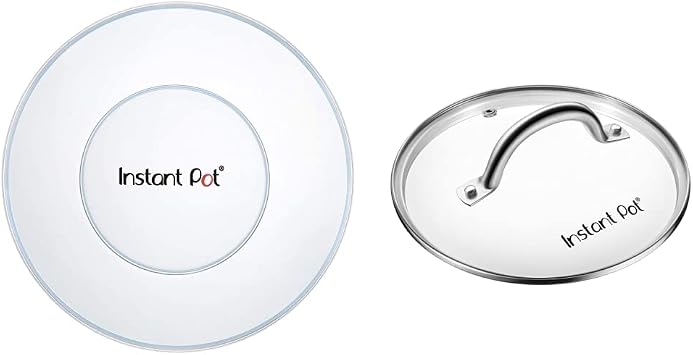 Genuine Instant Pot Tempered Glass Lid, 9 in. 23 cm, 6 Quart, Clear & Instant Pot IP SS Silicone Lid Cover, 6 Quart, Transparent White