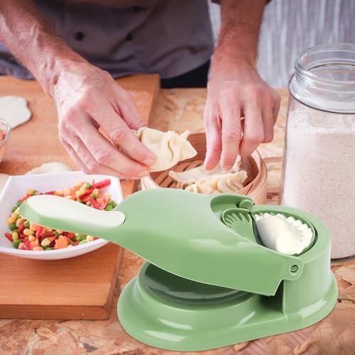 Teigtaschen Maker, Dumpling Maker 2-in-1-Knödelformdruck Teigtaschen Former,Teigtaschenformen Ravioli Maker Manuelle Teigpresse, Hautverpackungen,Knödel Skin Maker Knödel Formen,Grün