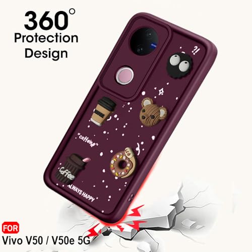 Image of TheGiftKart Back Cover Case for Vivo V50 / V50e / V50 5G Elite Edition /iQOO Z10R / Vivo T4R 5G | Cute Fun Cartoon 3D Bear Coffee Case | Full Camera Protection | Shockproof Cover (Silicone, Rose Red)