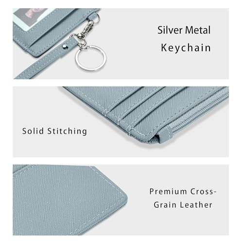 Image of SEAVILIA Small Wallet for Women Slim Wristlet Keychain Wallets RFID Credit Card Holder With Zipper Pocket, ID Window, Cros Blue, Minimalist