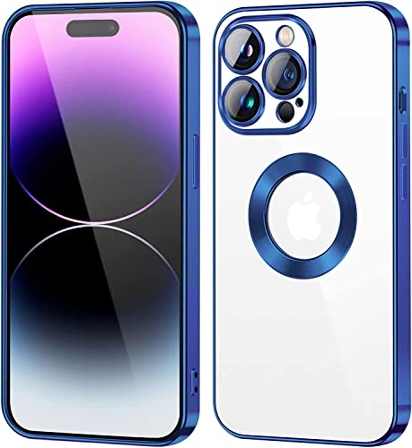 Image of VONZEE Clear Logo Electroplating Transparent Case for iPhone 14 Pro Max Case 6.7 inch 2022, Luxury Electroplated TPU Cover, Individual Camera Protection for Each Lens Bumper Case (Blue)