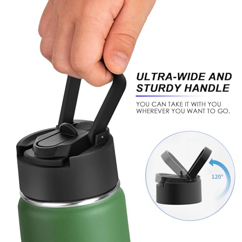 Image of koodee Water Bottle for School 26 oz Stainless Steel Vacuum Insulated Sports Water Bottle for Boys, Reusable Metal Water Bottle with Leak Proof Straw Lid (Grass Green)
