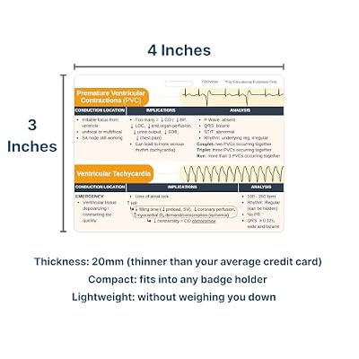 EKG Pocket Badge Cards 7 Double-Sided Nurse ECG Reference Sheets, Rhythm Interpretation Telemetry Medical Cardiac Reference Nursing Accessories, Durable Waterproof Matte Cards (3 x 4)