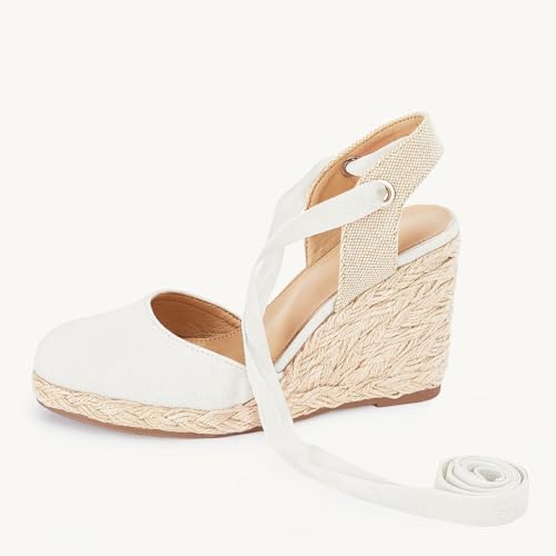 Image of Juliet Holy Womens Lace up Espadrilles Closed Toe Wedges Sandals Strappy Slingback Platform Heels