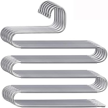 Myfolrena Hangers for Pants, Updated S Shaped Hanger Non Slip Clothes Hanger Space Saving for Jeans Trousers Slacks Leggings(Grey-6 Pack)