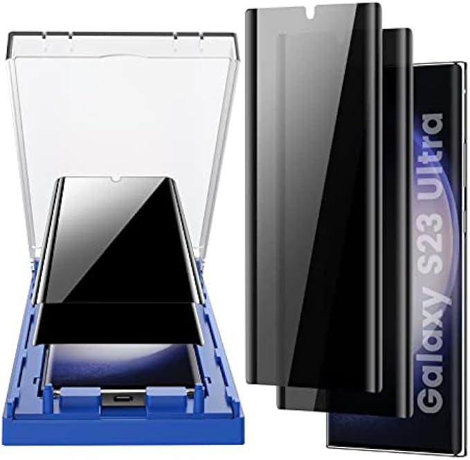 MOHAVE 2 Pack [Auto Alignment/Dust Removal] Privacy Screen Protector for Samsung Galaxy S23 Ultra 5G 6.8″, 3D Curved Anti Spy Private Film, 7H Hybrid Material, 100% Ultrasonic Fingerprint ID Compatibl