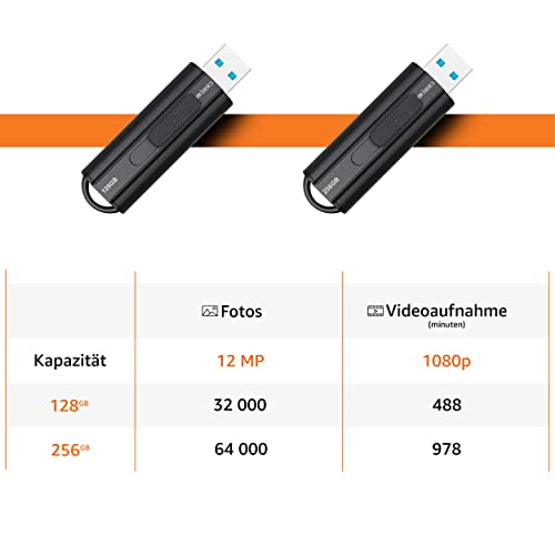 Amazon Basics 256 GB USB 3.1 Flash-Laufwerk, lesegeschwindigkeit von bis zu 130 Mbit/s, Schwarz