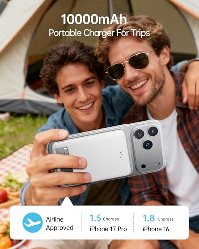 Image of iWALK Magnetic Wireless Power Bank 10000mAh, Slim Portable Charger with 20W PD Cable Fast Charging, Metal Kickstand, LED Display, MagSafe Compatible Battery Pack for iPhone 17 /16 /15 /14 /13 /12 Series