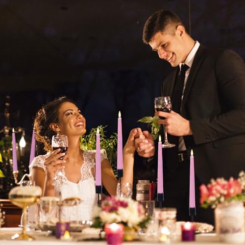 Image of Pink Flameless Taper Candles, 9.6 inch Battery Operated Candles with Remote, Real Wax Led Candle, Flickering Flameless Candlesticks for Home Party Wedding Romantic Night Decor