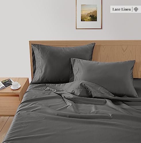 Lane Linen Bamboo Sheets Queen - 100% Rayon From Bamboo Queen Sheet Set, Cooling Sheets, 12" Deep Pocket Bed Sheets, Breathable Bedding Sheets & Pillowcases, Soft Sheets For Queen Size Bed - Charcoal #TOP4