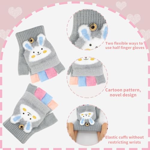 Kids Fingerless Gloves Winter Warm Convertible Flip Top Gloves Soft Knit Lining and Cute Cartoon for Kids Boy Girls3