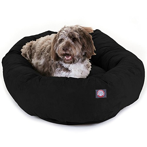 Image of Majestic Pet 52 Inch Suede Calming Dog Bed Washable - Cozy Soft Round Dog Bed with Spine Support for Dogs to Rest Their Head - Fluffy Donut Dog Bed 52x35x11 (Inch) - Round Pet Bed X- Large - Black