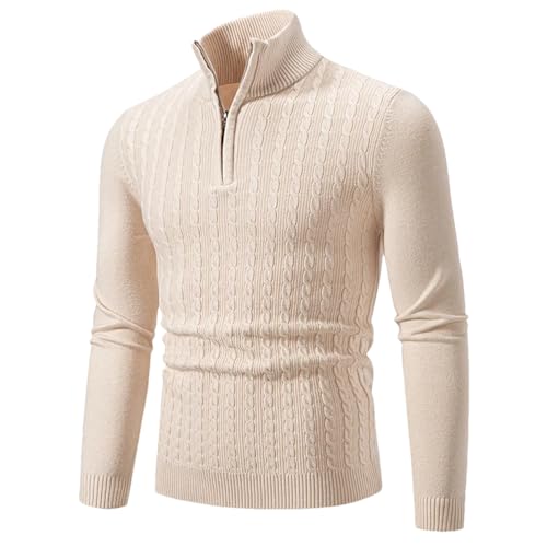 Winter Men's Zipper Collar Large Size Knitted Sweater Casual Solid Color Pullover Warm Top