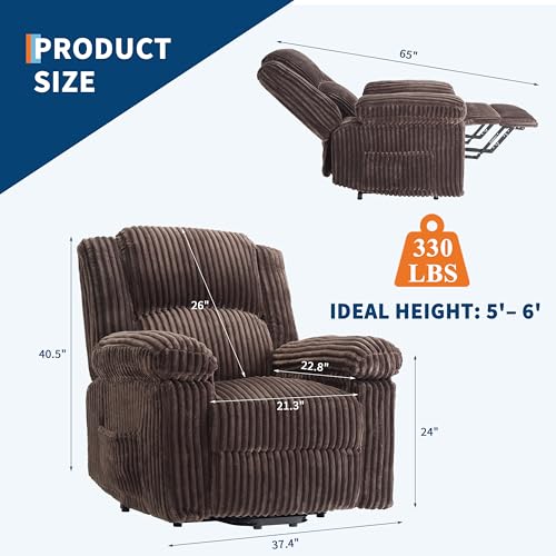 Image of Garvee Corduroy Manual Recliner with Handle, 330 lbs Capacity, Brown