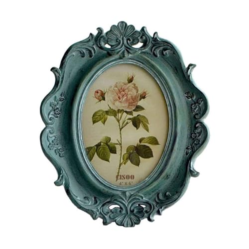 CISOO Vintage 4x6 Oval Picture Frame Antique Photo Frame Table Top Display and Wall Hanging, Retro Home Decor, Ornate Photo Gallery Art (Blue)