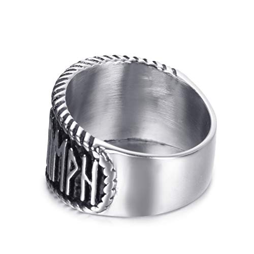 Elfasio Mens Stainless Steel Ring Viking Valknut Scandinavn Odin Symbol Norse Text Vintage Jewelry Size 11 #TOP5
