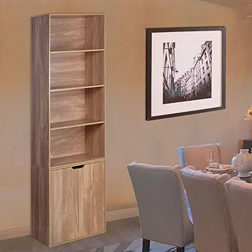 URBNLIVING 6 Tier Bookcase Bookshelf With 2 Doors Cupboard (Matt Grey)