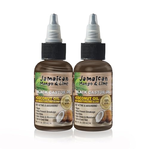 Jamaican Mango & Lime Black Castor Oil Coconut Strength & Shine Lightweight Hair & Scalp Oil for Locs Braids Twists & Natural Hair Moisturizing Growth Oil for Hair & Skin (2 fl oz Pack of 2)