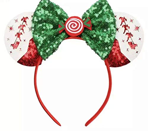 Image of CLGIFT Christmas Reindeer Minnie Ears,Pick your color, Iridescent Minnie Ears, Silver gold blue minnie ears, Rainbow Sparkle Mouse Ears,Classic Red Sequin Minnie Ears (Christmas Reindeer)