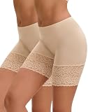 INNERSY Kurze Radlerhose Damen Hautfarben Radler mit Spitze, M, 2 Beige