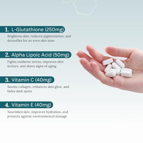 Image of Vantalite L Glutathione Tablets for Skin Whitening 250mg | Glutathione Supplement with Alpha Lipoic Acid, Vitamin C, Vitamin E For Glowing Skin | Anti-Aging Antioxidant | Vegan | 10 Tablets