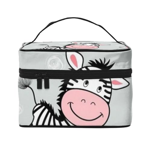 Beauty case organizer grande borsa per cosmetici con stampa di uova di Pasqua con cerniera per donne e truccatori quadrata portatile Grazioso zebrato. Taglia unica