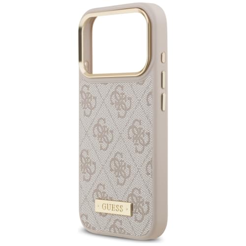 Coque MagSafe iPhone 17 Pro Guess avec plaque logo 4G rose premium
