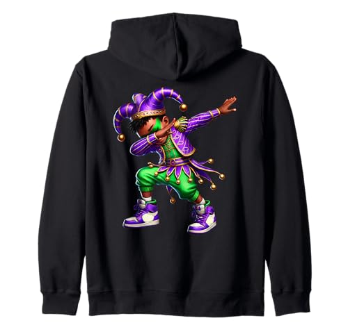 Sombrero divertido de Mardi Gra Jester Mardi Gras Negro Niños Dabbing Sudadera con Capucha