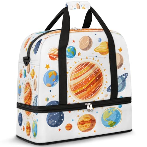 Travel Duffel Bags Cartoon Solar System Foldable Weekender Bags for Women with Shoes Compartment Waterproof & Tear Resistant Carry on Overnight Luggage Duffel Bag Shoulder Sports Tote Bag,A-531