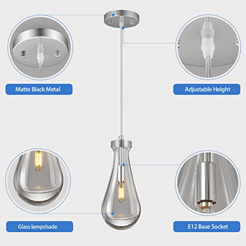 Liangmh Raindrop Pendant Lights Kitchen Island Set Of 3 Teardrop Chrome Hanging Light Fixtures Clear Solid Glass Pendant Light Modern Chandeliers For Dining Room Porch Corridor Living Room #TOP3