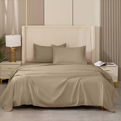 Redkey Queen Size Bed Sheets With Deep Pocket 4 Pieces Breathable Sheets & Pillowcases Sets Wrinkle Resistant Polyester Bed Sheet Set Queen- Easy Care (Queen,Taupe) #TOP6