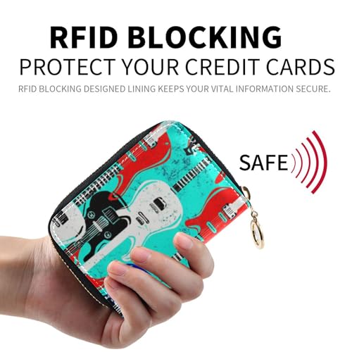 Colorful Electric Acoustic Guitars Blue Women Wallet Zip Around RFID Blocking Credit Card Wallets Cute Decorative Mens Wallet with Coin Pocket2