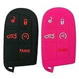 2Pcs Coolbestda 5 Buttons Key Fob Protector Skin Cover Case Keyless Jacket for 2018 2019 2020 2021 2022 2023 Jeep Grand Cherokee Compass Dodge Challenger Charger Dart Durango Journey Chrysler 300 200
