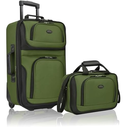 U.S. Traveler Rio Lightweight Softside Rolling Carry-on Suitcase, 2-Wheel Set, Green