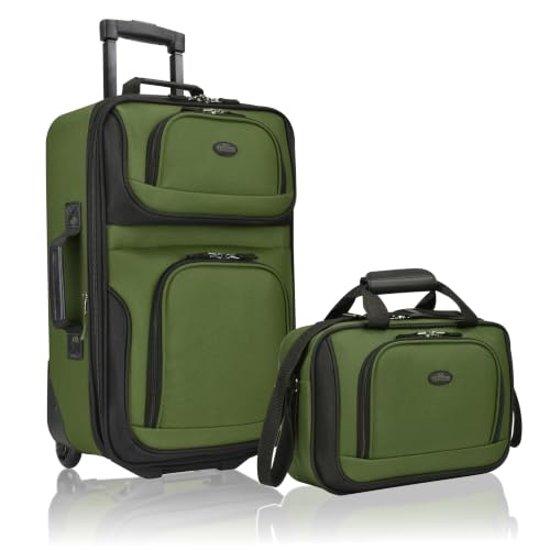 U.S. Traveler Rio Lightweight Softside Rolling Carry-on Suitcase, 2-Wheel Set, Green by U.S. Traveler - Used condition - US$46.40