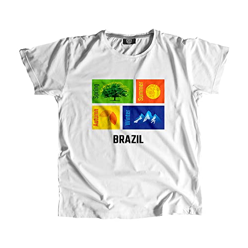 T-Shirt Brazil Seasons Blanc Unisexe Anti-Déformation en Coton Doux