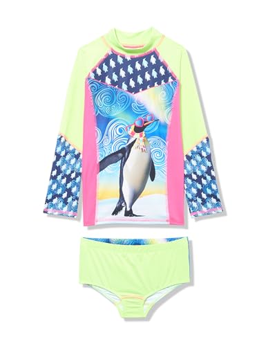 Image of Girls' Long Sleeve Swim Set: Rash Guard with Side-tie Gathering Details at Hem and Panty