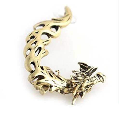 1 Piece Retro Gothic Rock Punk Hollow Roaring Dragon Ear Cuff Wrap Clip Stud Earrings Bronze