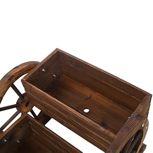 Wooden Wagon Wheel Planter Rustic 2 Tier Flower Box Outdoor Garden Cart Decorative Fir Wood Plant Holder Patio Yard Display Stand Rectangular Tiered Flowerbed Balcony Plant Stand