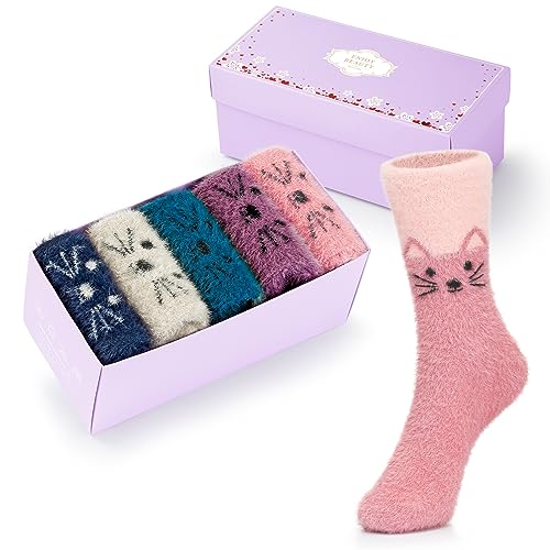 Image of SISOSOCK 5 Pairs Fuzzy Soft Cozy Comfortable Socks for Women, Casual Sleep Comfy Socks, Perfect Warm Winter Gifts for Women