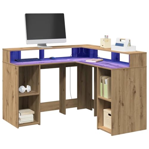 Bureau d'angle compact en chêne pour optimiser l'espace avec LED RVB