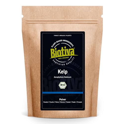 Biotiva Polvo de algas kelp orgánicas - 200 g - yodo natural - laminariales - llenado en Alemania (DE-ÖKO-005) - 100% vegano - sin agentes de relleno ni sustancias disociadoras.