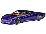 McLaren Speedtail Lantana Purple Metallic with Black Top and Yellow Interior and Suitcase Accessories 1/18 Model Car by Autoart 76089