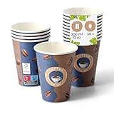 BIOZOYG Pappbecher Bedruckt 50 Stück 300 ml / 12 oz, Ø 80 mm, weiß - Kaffeebecher to Go - Pappe beschichtet mit PE - Trinkbecher für warme und kalte Getränke, Einwegbecher